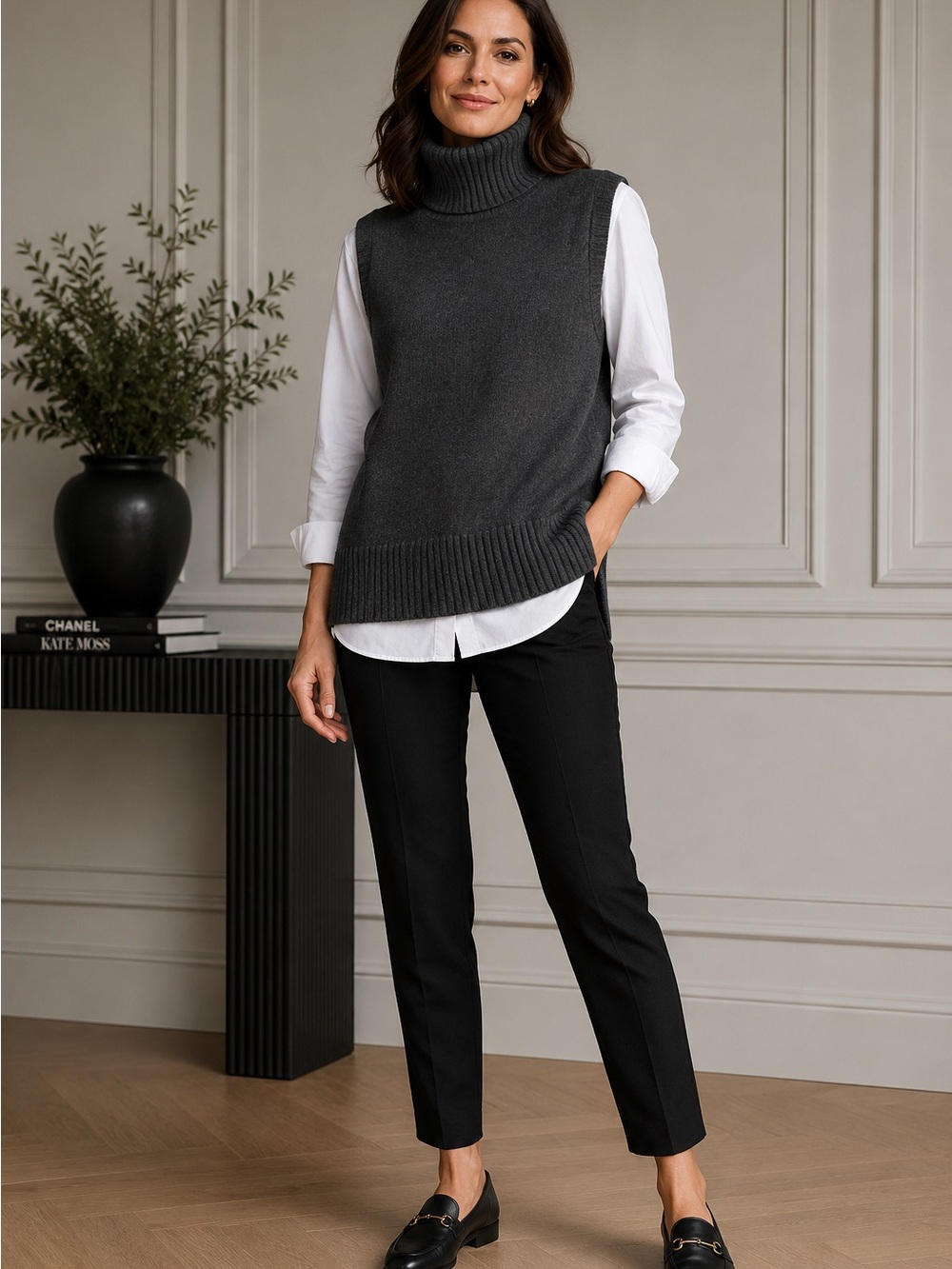 Akris Punto Sweater Women 6 Grey Wool Cashmere Turtleneck Sleeveless Minimalist